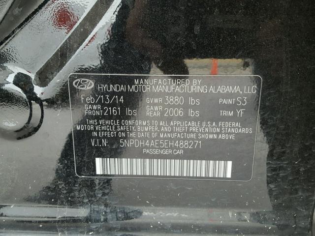 5NPDH4AE5EH488271 - 2014 HYUNDAI ELANTRA SE BLACK photo 10