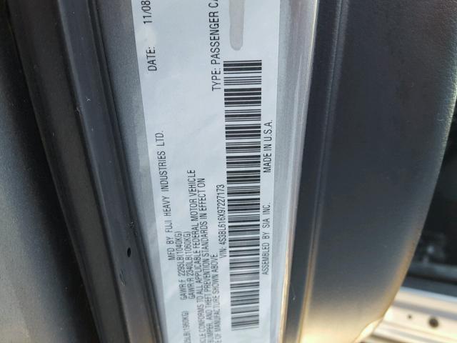 4S3BL616X97227173 - 2009 SUBARU LEGACY 2.5 GRAY photo 10