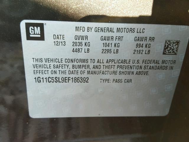 1G11C5SL9EF186392 - 2014 CHEVROLET MALIBU 1LT Czarny zdjęcie 10