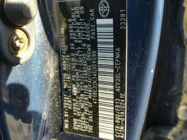4T1BE32K34U364286 - 2004 TOYOTA CAMRY LE 蓝色 照片 10