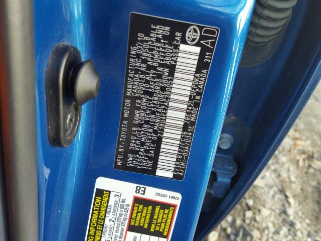 2T1BU4EE7AC380051 - 2010 TOYOTA COROLLA BA BLUE photo 10