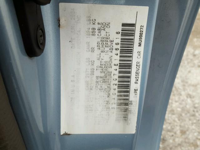 4B3AG42G74E146616 - 2004 DODGE STRATUS SX BLUE photo 10