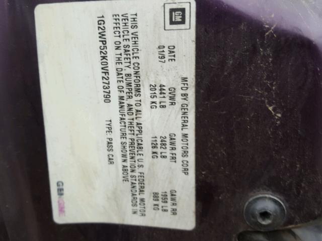 1G2WP52K0VF273790 - 1997 PONTIAC GRAND PRIX PURPLE photo 10