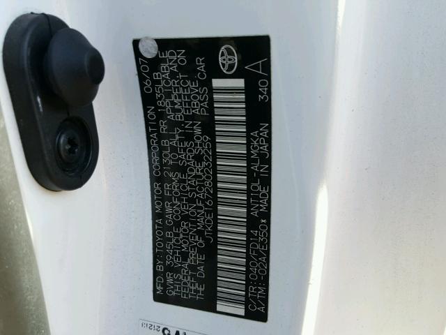 JTKDE167280232259 - 2008 TOYOTA SCION TC Ağ foto 10