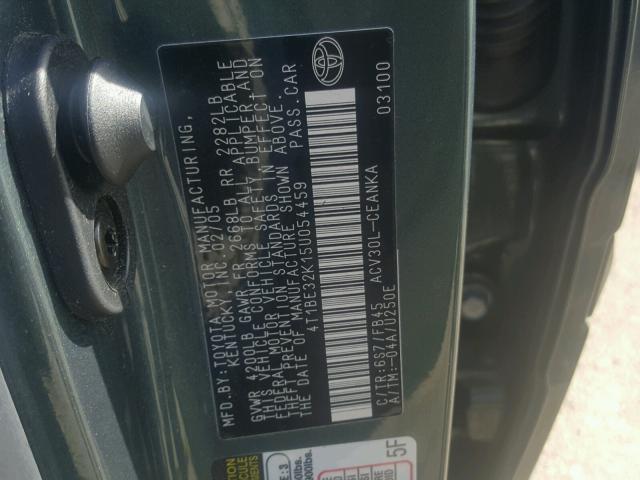 4T1BE32K15U054459 - 2005 TOYOTA CAMRY LE GREEN photo 10