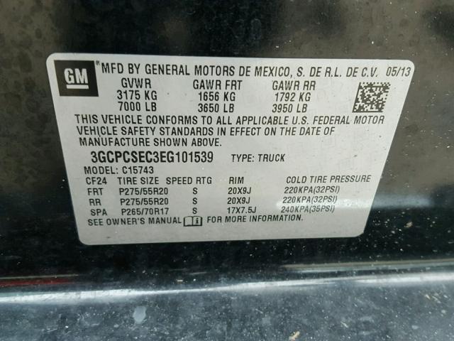 3GCPCSEC3EG101539 - 2014 CHEVROLET SILVERADO BLACK photo 10