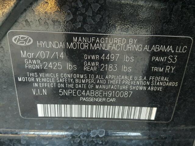 5NPEC4AB8EH910087 - 2014 HYUNDAI SONATA SE BLACK photo 10