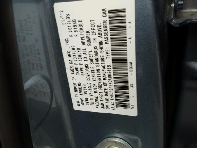 1HGCP2F3XCA065489 - 2012 HONDA ACCORD LX BLUE photo 10