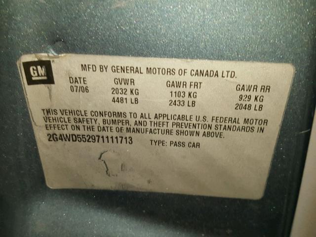 2G4WD552971111713 - 2007 BUICK LACROSSE C BLUE photo 10