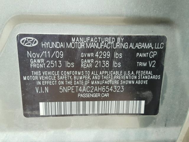 5NPET4AC2AH654323 - 2010 HYUNDAI SONATA GLS GREEN photo 10