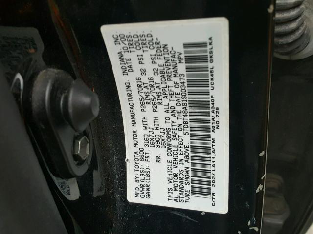 5TDBT48A81S003473 - 2001 TOYOTA SEQUOIA LI BLACK photo 10