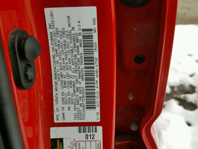 5TELU42N77Z362693 - 2007 TOYOTA TACOMA DOU RED photo 10