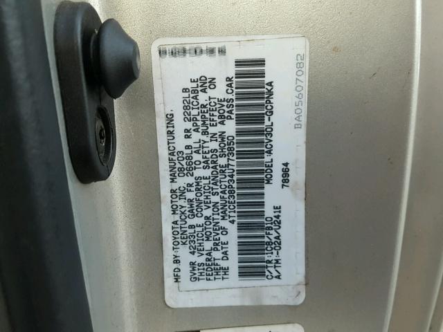 4T1CE38P34U773850 - 2004 TOYOTA CAMRY SOLA SILVER photo 10