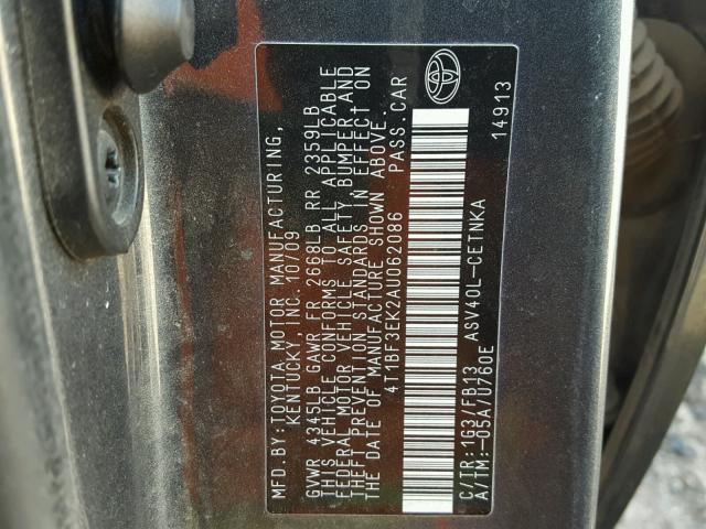 4T1BF3EK2AU062086 - 2010 TOYOTA CAMRY BASE GRAY photo 10