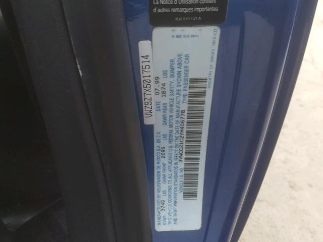 3VWCC21C2YM406778 - 2000 VOLKSWAGEN NEW BEETLE Mavi foto 10