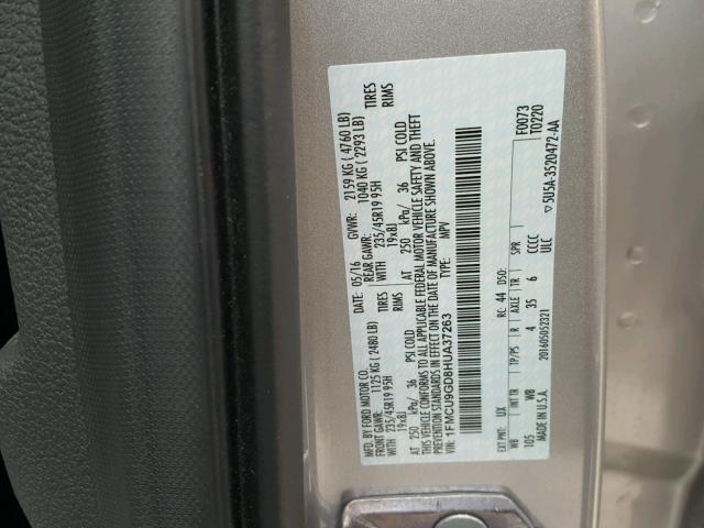 1FMCU9GD8HUA37263 - 2017 FORD ESCAPE SE 银色 照片 10