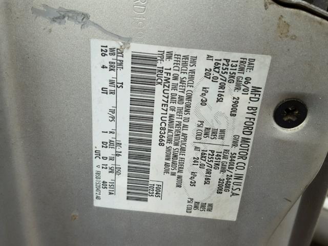 1FMZU77E71UC83668 - 2001 FORD EXPLORER S SILVER photo 10