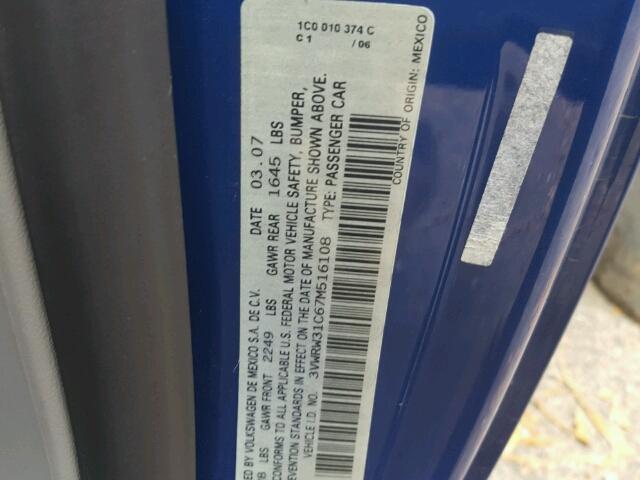 3VWRW31C67M516108 - 2007 VOLKSWAGEN NEW BEETLE 蓝色 照片 10