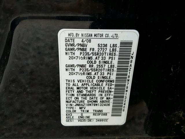 JN8AZ18W79W132406 - 2009 NISSAN MURANO S BLACK photo 10