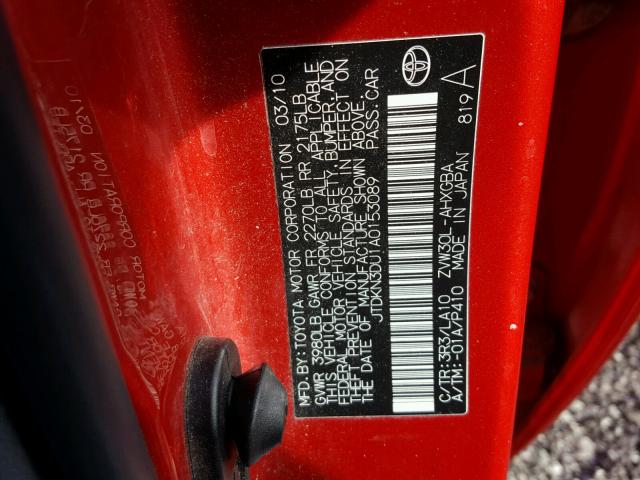 JTDKN3DU1A0153089 - 2010 TOYOTA PRIUS RED photo 10