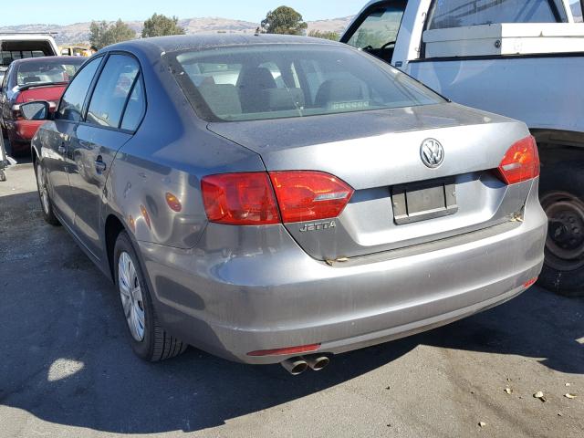 3VW2K7AJ3BM378197 - 2011 VOLKSWAGEN JETTA BASE GRAY photo 3