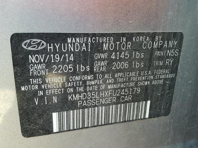 KMHD35LHXFU245179 - 2015 HYUNDAI ELANTRA GT GRAY photo 10