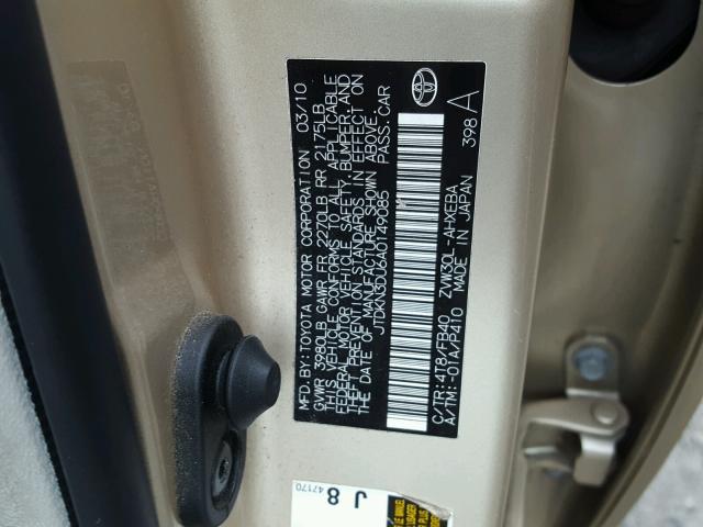 JTDKN3DU6A0149085 - 2010 TOYOTA PRIUS SILVER photo 9