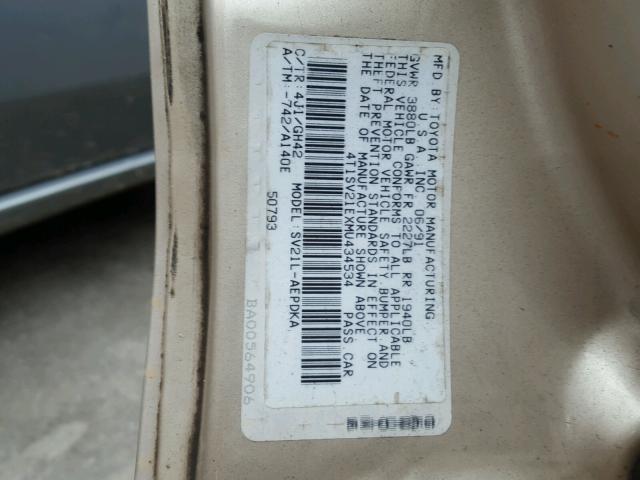 4T1SV21EXMU434534 - 1991 TOYOTA CAMRY DLX 棕色 照片 10