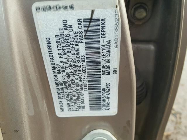 2T1BR18E5XC211828 - 1999 TOYOTA COROLLA VE TAN photo 10