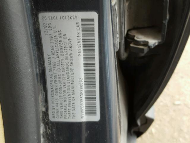 WVWPD63B83P288882 - 2003 VOLKSWAGEN PASSAT GLS GRAY photo 10