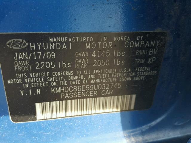 KMHDC86E59U032745 - 2009 HYUNDAI ELANTRA TO BLUE photo 10