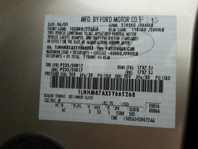 1LNHM87AX5Y665268 - 2005 LINCOLN LS 棕色 照片 10