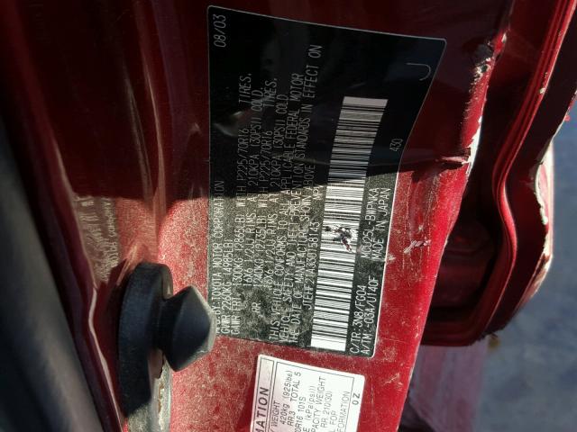 JTEHF21A330158143 - 2003 TOYOTA HIGHLANDER RED photo 10