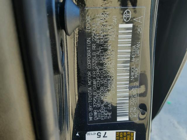 JTDKB20UX97847887 - 2009 TOYOTA PRIUS BLACK photo 10