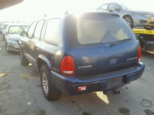 1B4HR48N62F213354 - 2002 DODGE DURANGO SL BLUE photo 3