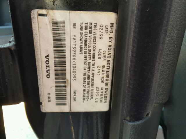 YV1TS97DXX1040993 - 1999 VOLVO S80 GRAY photo 10