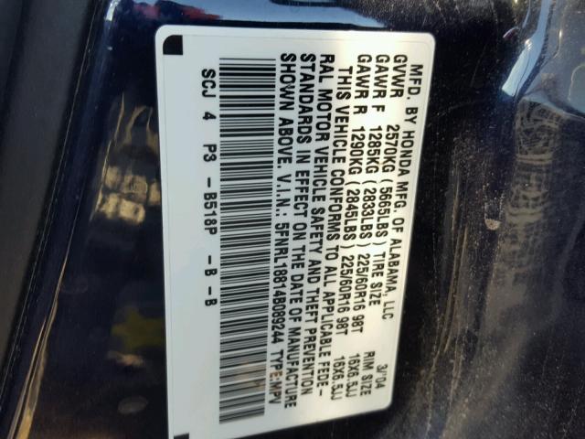 5FNRL18814B089244 - 2004 HONDA ODYSSEY EX BLUE photo 10