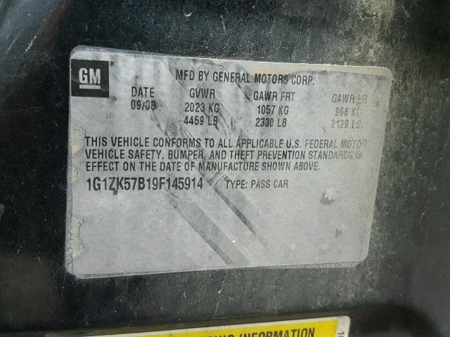 1G1ZK57B19F145914 - 2009 CHEVROLET MALIBU LTZ 黑色 照片 10