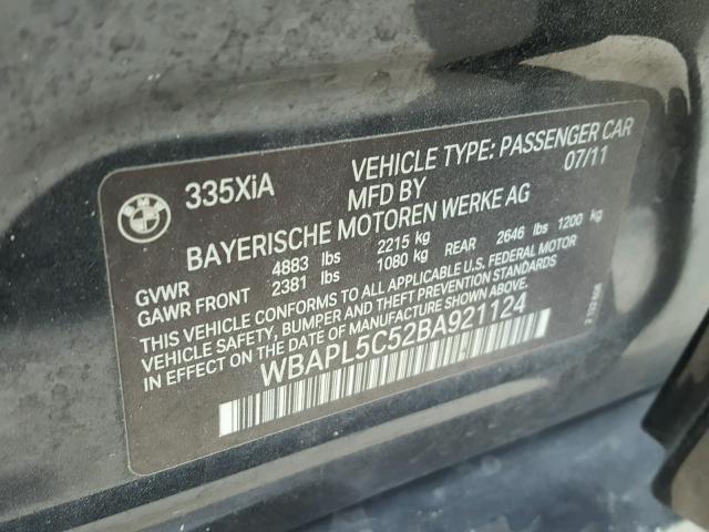 WBAPL5C52BA921124 - 2011 BMW 335 XI BLACK photo 10