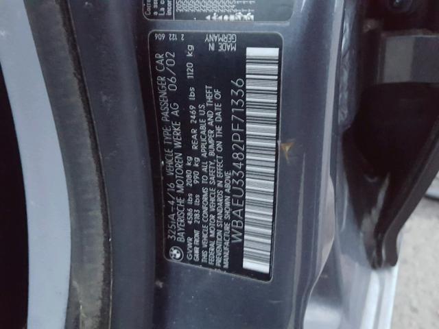WBAEU33482PF71336 - 2002 BMW 325 XI GRAY photo 10