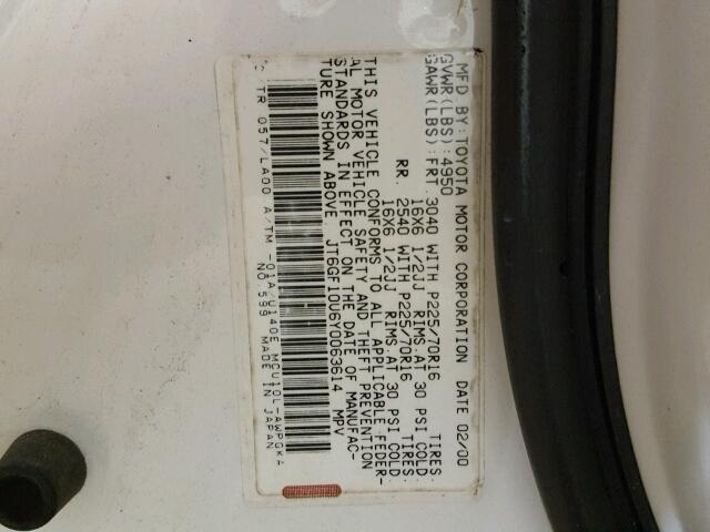 JT6GF10U6Y0063614 - 2000 LEXUS RX 300 WHITE photo 10