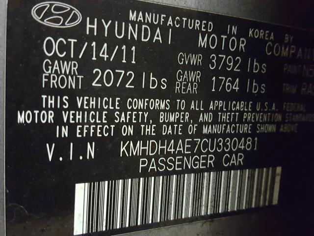 KMHDH4AE7CU330481 - 2012 HYUNDAI ELANTRA GL GRAY photo 10