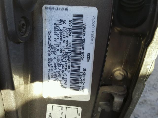 4T1BE32K03U697429 - 2003 TOYOTA CAMRY LE GRAY photo 10