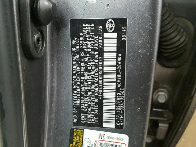 4T4BE46K87R009043 - 2007 TOYOTA CAMRY NEW GRAY photo 10