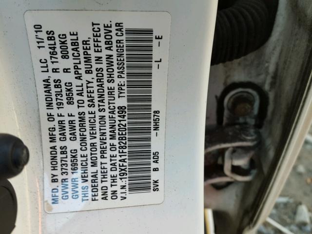 19XFA1F82BE021498 - 2011 HONDA CIVIC EX WHITE photo 10