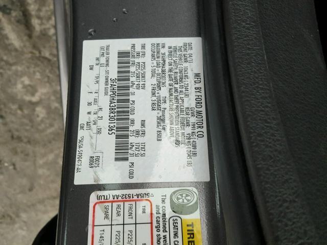 3FAHP0HA3BR301365 - 2011 FORD FUSION SE GRAY photo 10