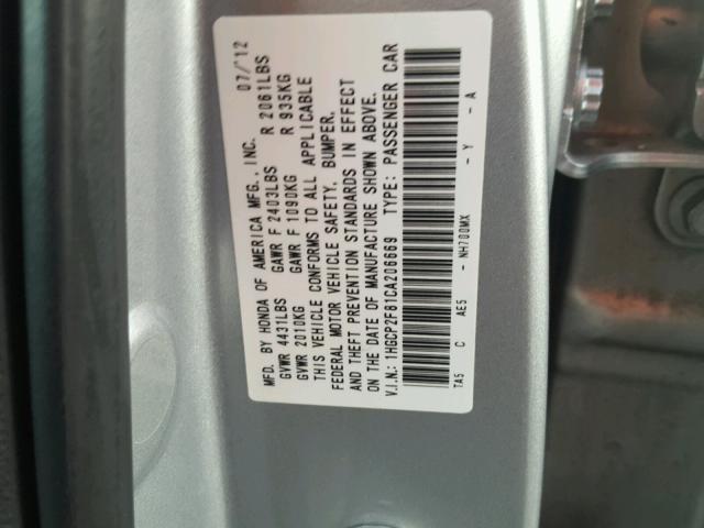 1HGCP2F81CA206669 - 2012 HONDA ACCORD EXL SILVER photo 10