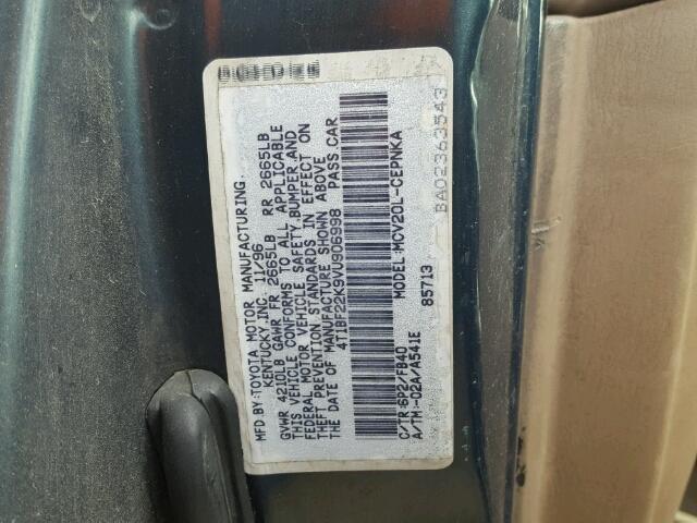 4T1BF22K9VU906998 - 1997 TOYOTA CAMRY CE TEAL photo 10