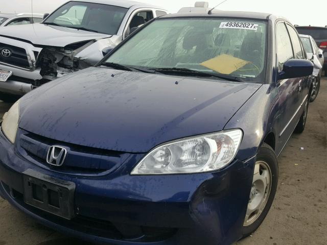 JHMES96655S013238 - 2005 HONDA CIVIC HYBR BLUE photo 2