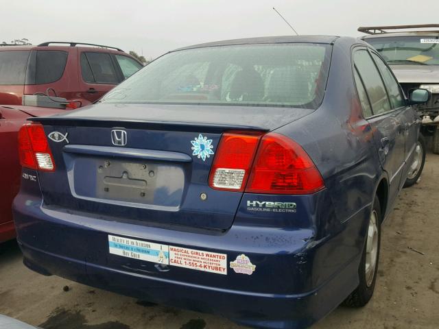 JHMES96655S013238 - 2005 HONDA CIVIC HYBR BLUE photo 4